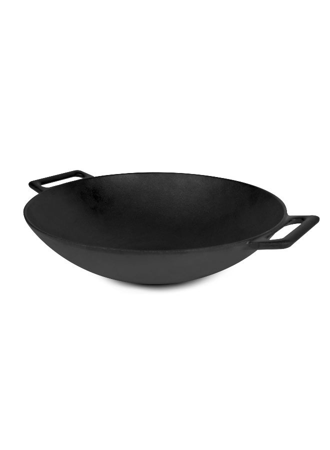Jim Beam 12'' Pre Seasoned Heavy Duty Construction Cast Iron Grilling Wok, Griddle and Stir Fry Pan - Image 1